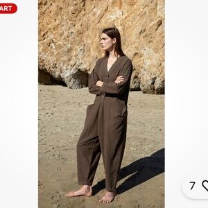 Black Crane Jumpsuit Painter Oversized Button in Brown